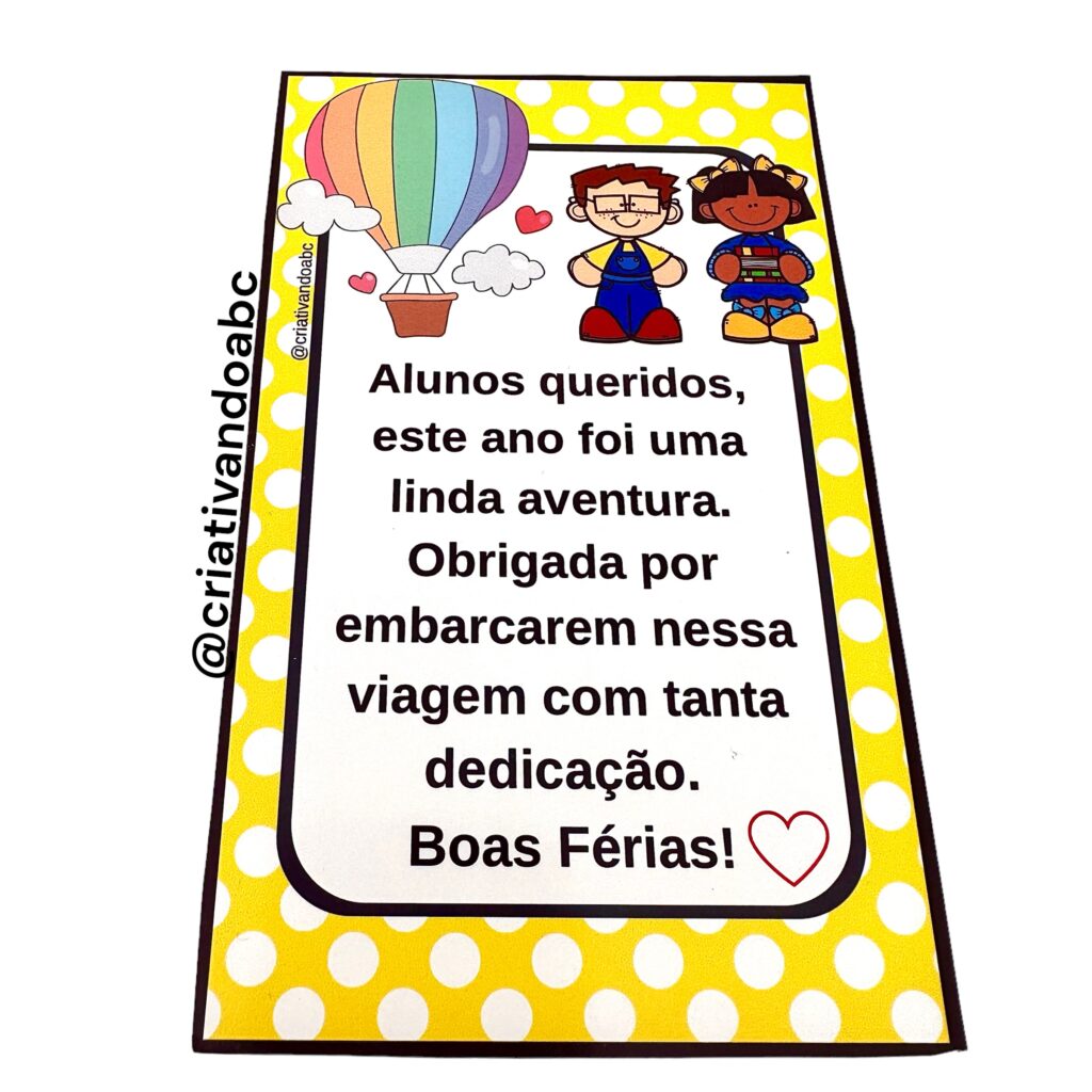 cartão desejando boas férias para alunos