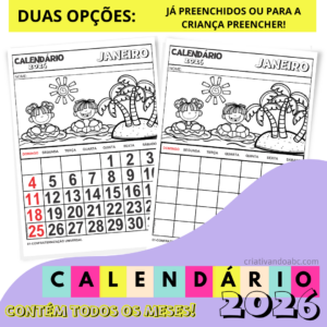 Calendário 2026 Para o Caderno