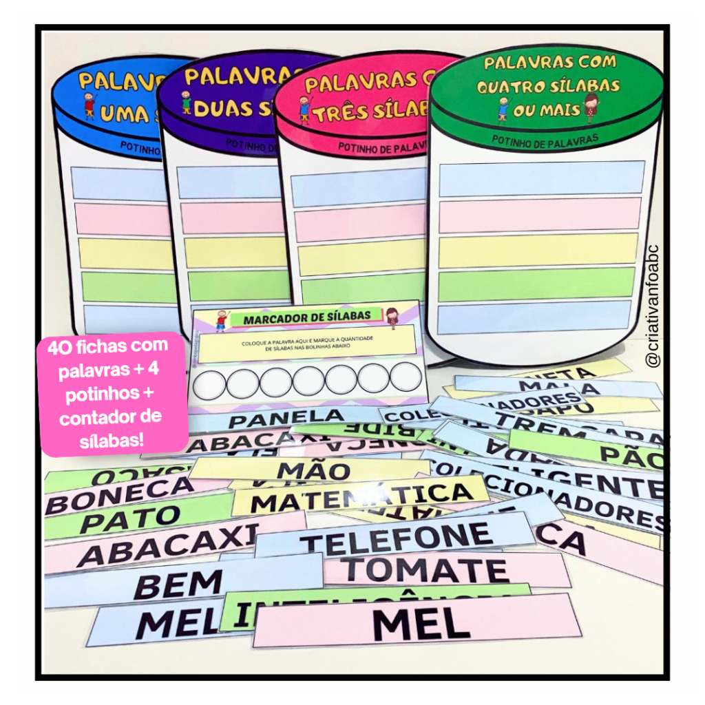 atividade para contar sílabas, atividade com leitura de palavras